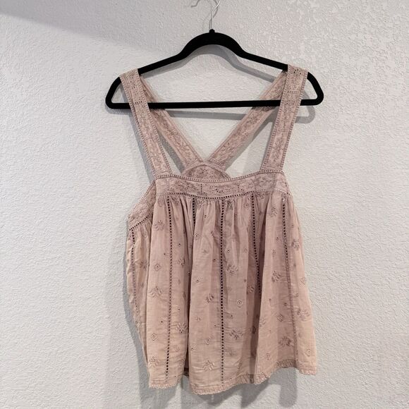 Unsubscribed Pink Eyelet Cami Tank Top Sleeveless Cotton Boho Casual Festival - Picture 1 of 8
